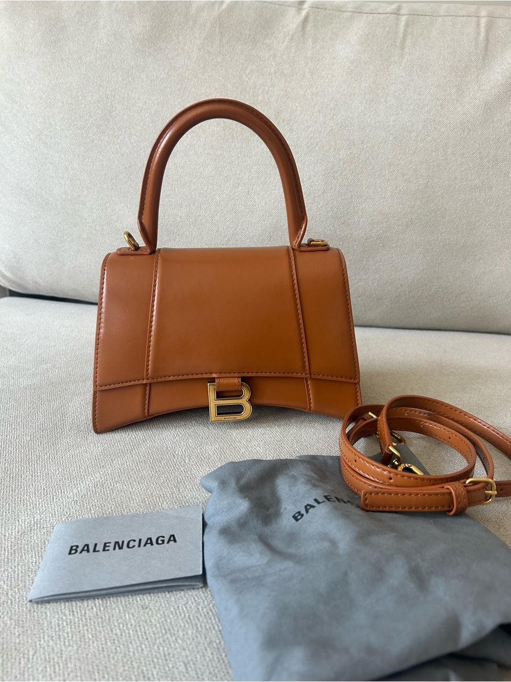Balenciaga Small Top Handle Bag in Cognac Brown with Gold Hardware